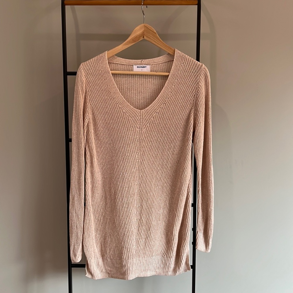 Old Navy White Tunic Length Sweater, Size M, Beige
